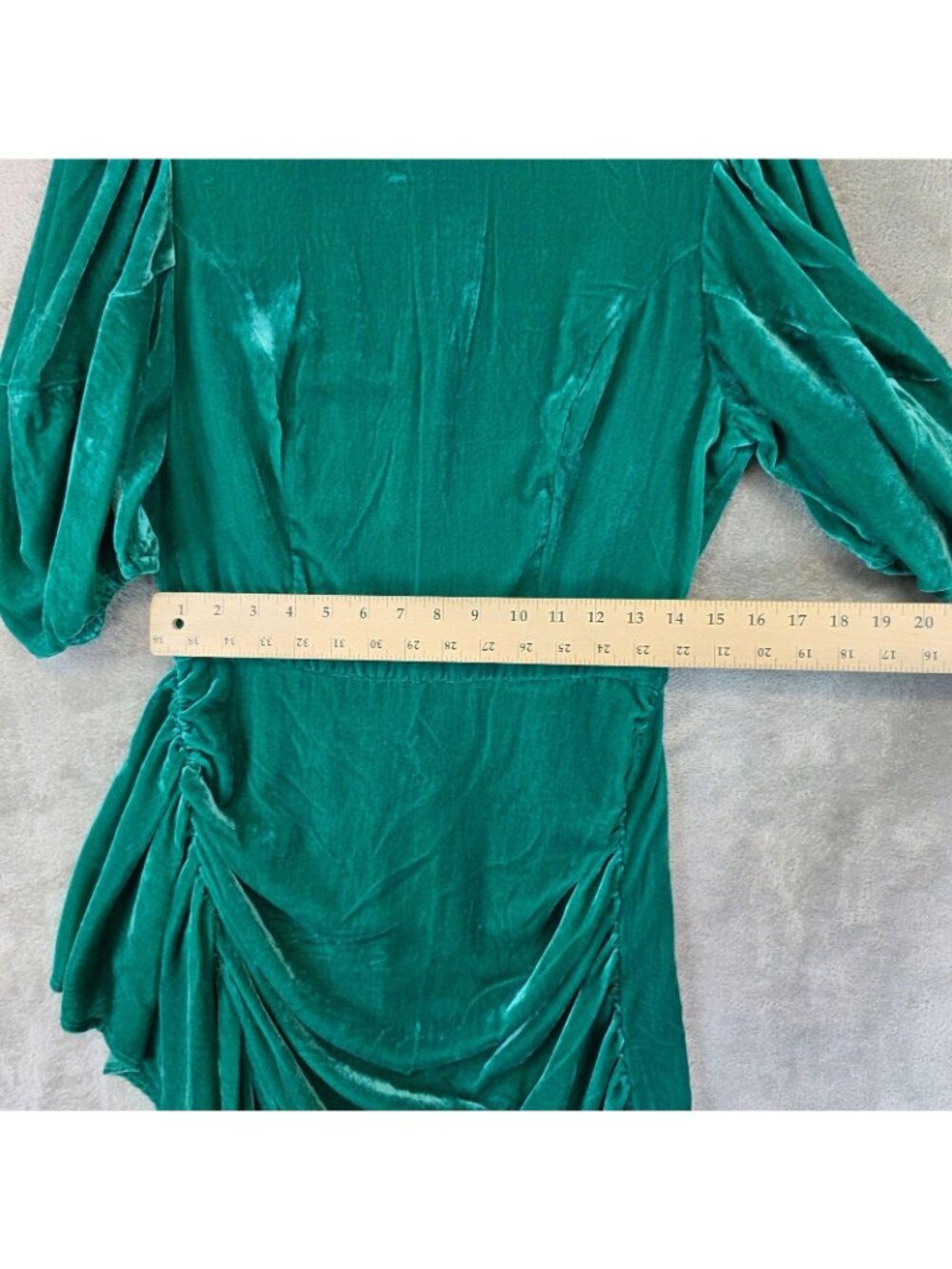 Rhode Dress Womens 8 Green Velvet Ruched Puff Sleeve Ruffle Hem Mini Party - Picture 9 of 10